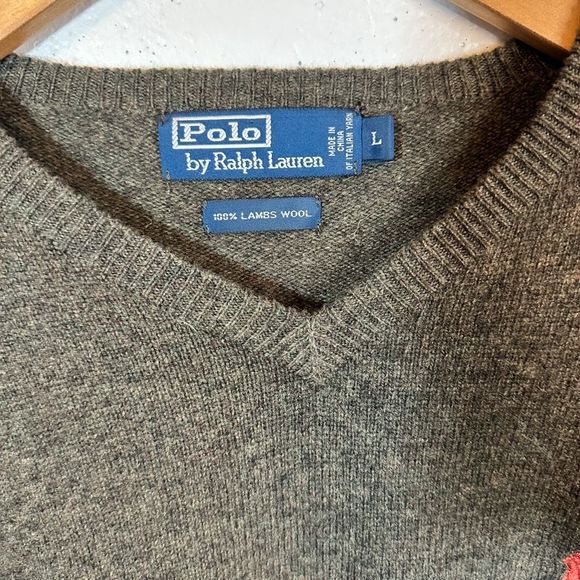 Polo by Ralph Lauren Green Lambswool Logo Pullover Sweater Size Large - Picture 2 of 5